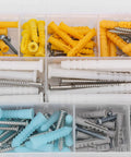200 Piece Self Tapping Screw Kit With Anchors In Stainless Steel For Home Kitchen And Furniture Repairs, Includes 10 Sizes In 4 Colors