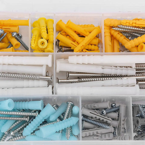 200 Piece Self Tapping Screw Kit With Anchors In Stainless Steel For Home Kitchen And Furniture Repairs, Includes 10 Sizes In 4 Colors