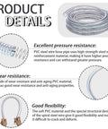 Heavy Duty Steel Wire Flexible PVC Vacuum Hose 1 Inch Inner Diameter 10 Ft With Fasteners Reinforced Clear Tubing for durability