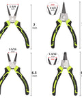 Beefy Four Piece 7 Inch Snap Ring Pliers Set Internal And External Circlip Pliers Kit with Straight and Bent Jaw shown.