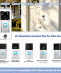 Keep Your Smart Video Doorbell Locked Down Tight With This Tough Love Outdoor Anti Theft Security Box Made From Crisp Clear Acrylic. Snatch Thieves Dont Stand A Chance Against This Solid Stash For Select Video Doorbell Models Including Battery And Wired. Clear acrylic doorbell lock box displayed at door, fits multiple video doorbell models.