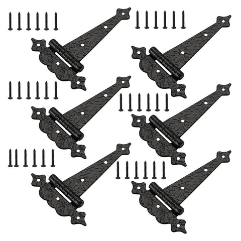 6 Inch Decorative Hammered Steel Rust Resistant Heavy Duty T Hinges Outdoor Tee Hinges For Shed Fence Barn Doors 6 Pack with screws