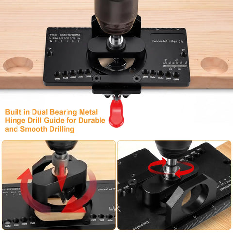 Pro Grade All Metal Concealed Hinge Jig With Quick Clamp And Dust Vacuum Adapter For 35mm Cabinet Door Hinges Drill Jig For Woodworking And Cabinet Mounting Tool
