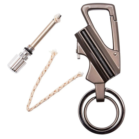 Permanent Match Bottle Opener Keychain, Reusable Survival Fire Starter Striker Lighter, Waterproof Kit, Charcoal Finish