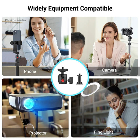 Desktop Camera Mount Stand 15 To 35 Inches showcasing compatibility with phone, camera, projector, and ring light