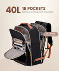 40L Go-To Travel Backpack For Women And Men, Airline Approved, showing 18 pockets and a 17-inch laptop compartment.