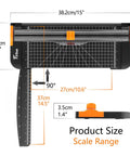 Dimensions of 12 Inch Titanium A4 Paper Cutter With Automatic Safety Guard And Side Ruler showing length and scale range, black
