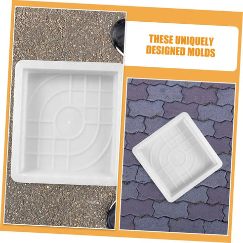 DIY Concrete Molding Kit With 2 Piece Paver Molds For Patio Garden Pathway Cement Molds Plastic Paving Edging Forms Create Custom Walkways And Edges Fast And Easy, white plastic molds on pavement.