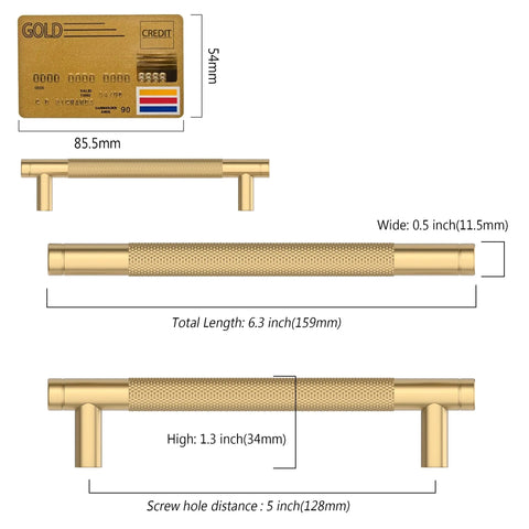 Dimensions of Champagne Bronze Cabinet Pulls 5 Inch Drawer Handles 128mm Center to Center, showing length, width, and height.