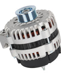 Heavy Duty GM Compatible Alternator For Tahoe Suburban Silverado Express GMC Yukon Yukon XL Savana Sierra Escalade Fits 4.3L 5.3L 5.7L 6.0L 8.1L V8 Engines Replace ADR0217 ADR0290, side view showing housing and pulley