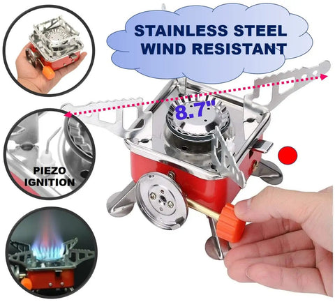 Lightweight Foldable Camping Stove With Piezo Ignition For Hiking And Picnics features wind-resistant stainless steel design