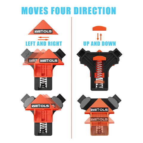 Four Pack 90 Degree Corner Clamp Set For Woodworking, Spring Loaded Right Angle Clamps with four directional movement