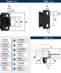 Dimensions and details of Heavy Duty Matte Black Inset Cabinet Hinges One Pair Self Closing Wrap Design Rock Solid Hardware.