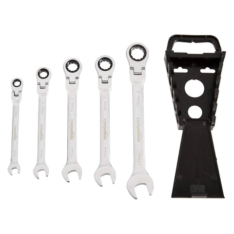 72-Tooth Ratcheting Wrench Set With Chrome Vanadium Steel Build And 180 Degree Flexible Heads 5 Piece Metric Grab And Go Tool Set For Tight Spots And Quick Access