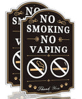 Straight Up No Smoking Or Vaping Sign Top Shelf 12X8 Inch Heavy Duty Rust Free Aluminum Board Weatherproof Indoor Outdoor Warning Plaque For Business And Home 2 Pack Bundle displayed with black background and gold text.