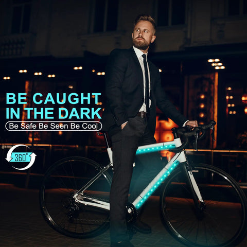2 Pack LED Bike Lights For Night Riding With 47 Flashing Modes, Colorful Battery Box Powered Smart Scooter And Electric Skateboard Lights, Easy No Tool Adhesive Mount, Safe Visibility, Fun Style