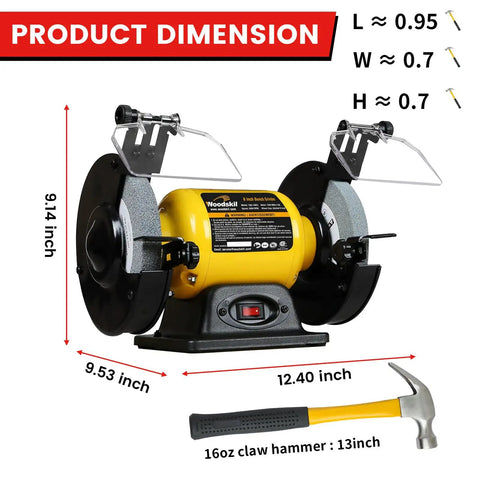 High Speed Bench Grinder With Half HP Two Point Eight Amp Motor 3450 RPM Six Inch Wheel CSA Listed Table Grinder dimensions