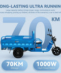 Beast 1000W Electric Cargo Tricycle With 60V 45Ah Battery, 60 To 70 Km Range, Heavy Duty 1100 Lb Load Capacity, Easy Assembly, Eco Friendly Hauler For City Deliveries And Everyday Hauling, blue side view