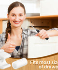 Woman installing Eight Pairs False Drawer Front Clips For Cabinet Fronts With Screws Included, holding screwdriver, thumbs up