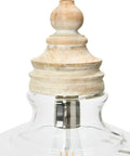 Close-up of Clear Glass Shade Pendant Light With Distressed Cream Mango Wood Canopy, Rustic Yet Modern Ceiling Fixture