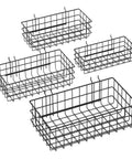 4 Pack Pegboard Baskets Set With Hooks, Square Style Pegboard Organizers For Workbench And Garage Storage, Heavy Duty Chrome Steel Bins In S M L XL Sizes, Each Holds Up To 30 Lbs
