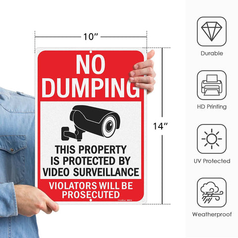 Large No Dumping Sign Keep Off My Patch Property Protected By Video Surveillance Reflective Aluminum Plate 10x14 inches