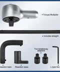 Hardcore Heavy Duty Torque Multiplier Wrench Set Featuring A Solid 1:6:5 Gear Ratio Boosts Your Strength And Makes Tightening Lug Nuts On Cars Trucks Or Rvs A Breeze Without Any Sweat Or Stress; includes torque multiplier, reaction bars, and adaptors.