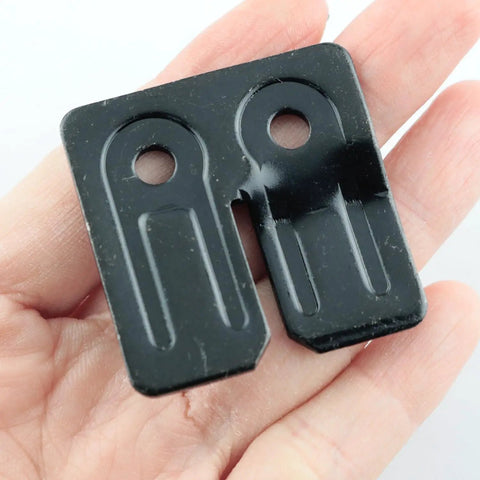 Heavy Duty Thickened Horizontal Table Leaf Connectors With Rustproof Flat Head Screws in hand, showing detail and size.