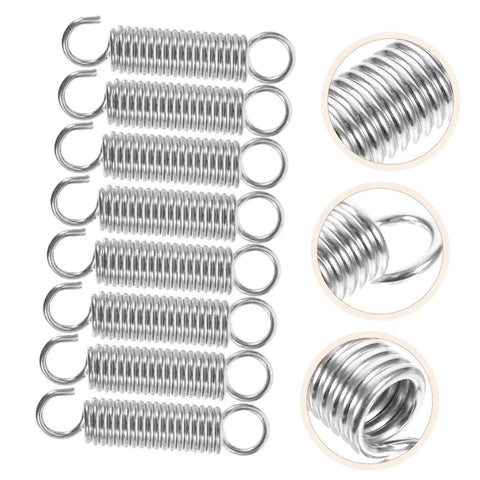 Grab This 8 Piece Small Compression Spring Kit With Hook Ends Perfect For Elevating Electric Vehicle Parking Stands And Securing Ladder Foot Supports To Keep Your Gear Rock Solid And Ready For Any Adventure. Silver metal hook-end compression springs set