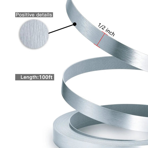 Brushed Aluminum Edge Banding Half Inch By 100 Feet Non Glued Flexible Durable Real Wood PVC Veneer Edge Trim All Purpose