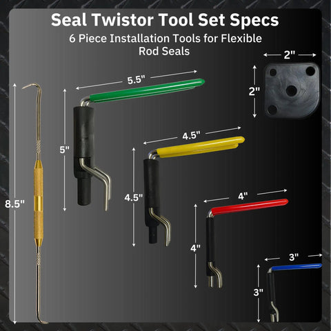 Six Piece Seal Twistor Tool Set With Two Sided Seal Pick And Surface Mount Handle for Easy No Thumb Strain Seal Installation