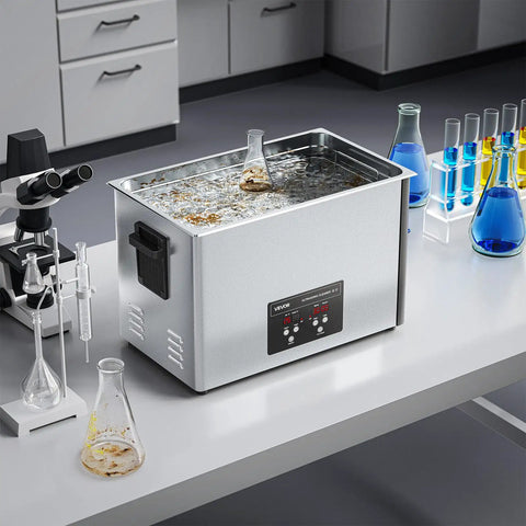 40kHz 30L Ultrasonic Cleaner With Digital Display And 480W Stainless Steel Heavy Duty Pro Grade Cleaning Machine For Carburetors Watch Parts Airbrush Tips And Small Hardware Includes Cleaning Basket For Deep Precise Cleaning on lab bench