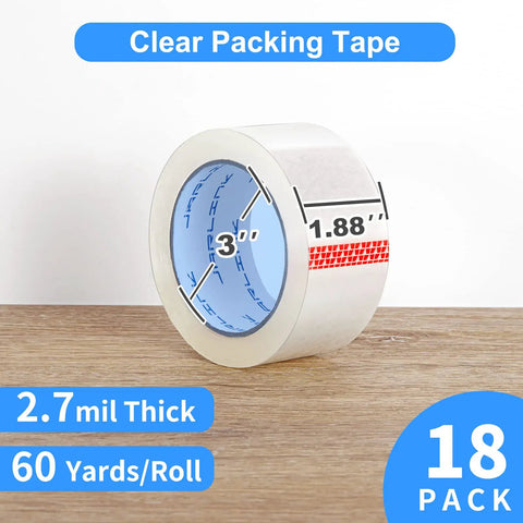 Clear Packing Tape 18 Rolls Heavy Duty Sealing Tape For Shipping And Moving, 2.7 Mil Thick, 1.88 Inch Wide