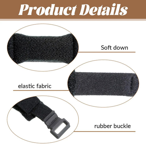 Close-up of 2 Pack Guitar String Dampener Set With Fret Mutes And Bass Muffler Silencer Damper showing soft down, elastic fabric, rubber buckle.