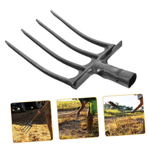 Steel Garden Fork Replacement Head Tines for Soil Turning and Manure Duty with sturdy steel construction, four tines visible.