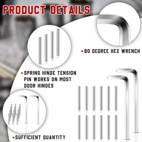 Spring Loaded Door Hinge Pin Replacement Kit With 12 Stainless Steel Shelf Pins And 2 Hex Wrenches For Self Closing Doors