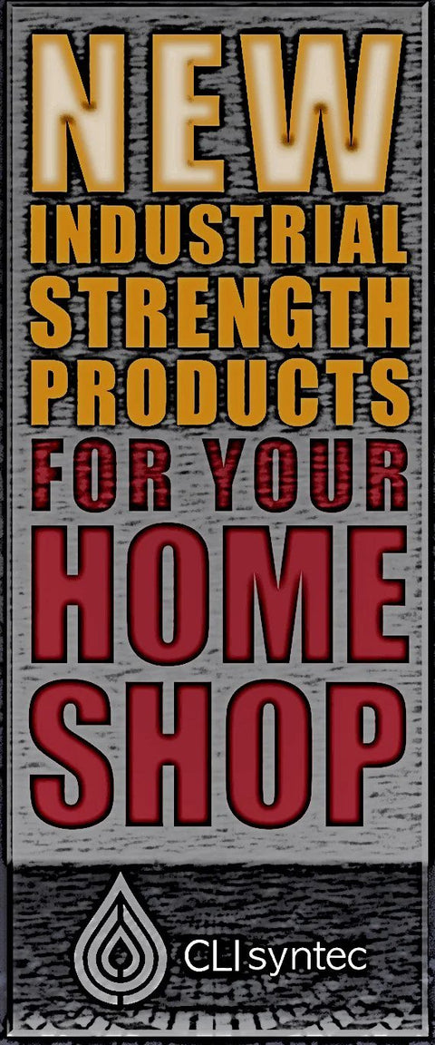 Promotional banner for industrial strength products emphasizing home shop use with CLI syntec logo at the bottom.