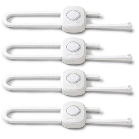 OutSmart Slide Lock Four Pack Kidproof Cabinet And Drawer Latches Easy One Hand Operation No Drilling Required Hidden Button Design White Pack Of 4 For Safer Home