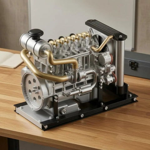 Engine Model Mechanical Assembly Kit For Classrooms And DIY Projects With Alloy Build And Visible Inner Components For Hands-On Teaching Desktop Display And Technical Reference on wooden desk