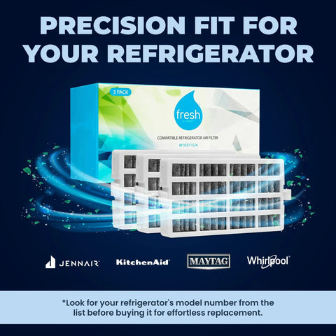 3-pack FreshFlow Activated Carbon Refrigerator Air Filter Replacement for Whirlpool Maytag Kitchenaid Jenn Air AIR1 W10311524