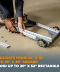 Heavy Duty Universal Mobile Tool Base With 3 Inch Non Marking Wheels, 650 Lb Capacity being adjusted on concrete floor
