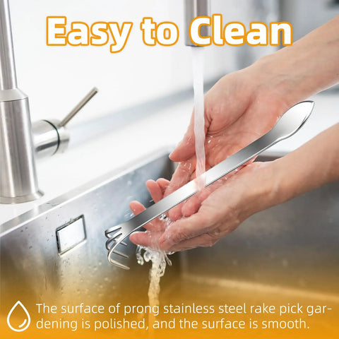 Washing Three Prong Root Rake For Gardening Stainless Steel Easy To Use Soil Loosener Tool Set for Bonsai and Plants under tap