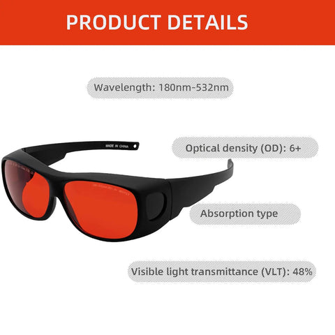 Heavy Duty Laser Safety Glasses Providing Wide Angle View Block 190 To 540 Nm UV Blue And Green Beams deliver sturdy eye protection.