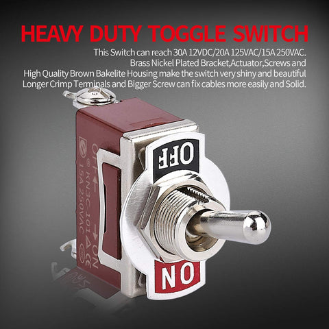 Heavy Duty Waterproof Toggle Switch 12V DC 30A 2 Pin ON Off SPST with red housing and metal toggle