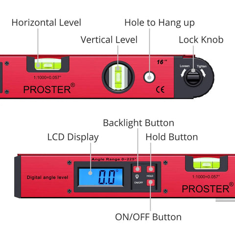 Straight Up Essential for Woodworkers A Hella Precise Digital Angle Finder Gauge Lcd Protractor Spirit Level Meter showing its LCD display and buttons.