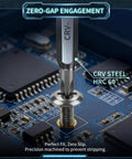 Close-up of 122 In 1 Precision Screwdriver Kit CRV steel bit engaging with electronic component, demonstrating zero-gap fit.