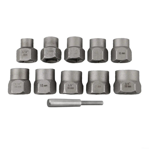 Beefy Half Inch Bolt Extractor Socket Set For Stripped Bolts 11 Piece Nut Remover Tool Kit CR MO Steel Auto Marine Machinery