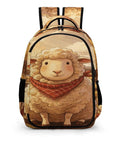 Plaid Bandana Farm Sheep Print Unisex Backpack With Large Capacity featuring cartoon sheep and plaid design