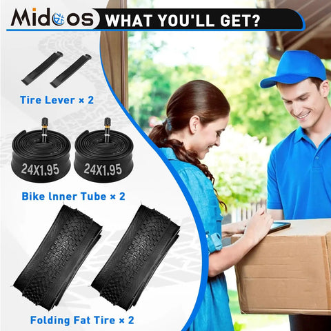 24x1.95 Mountain Bike Tire And Tube Set With Schrader Valve Includes 2 Tire Levers Compatible With 24 Inch MTB BMX Off Road Bikes