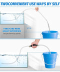 Gasoline siphon hose pump front view with two clear PVC hoses and handheld grip; portable fuel transfer tool by Amazon.